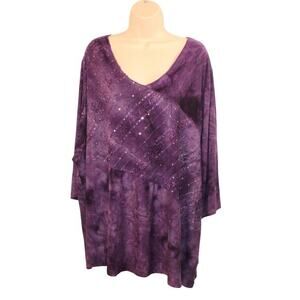 Catherines‎ Women's Dark Purple Sequin Round Neck Top Blouse Plus Size 3X